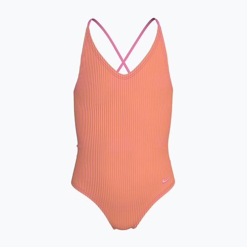 Children's one-piece swimsuit Nike Ocean Bound Ripple Texture Lace Up pink glow