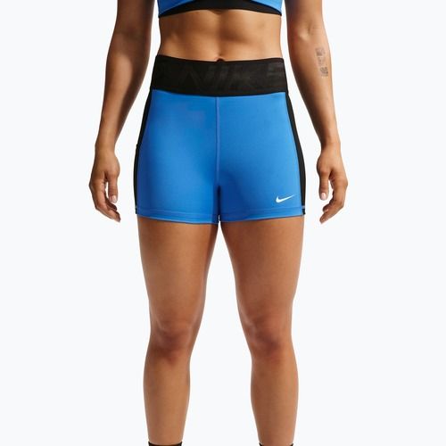 Women's training shorts Nike Pro Sculpt Dri-Fit High-Waisted Biker 5" light photo blue/black/white