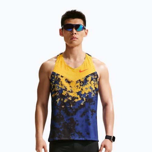 Men's running T-shirt Nike AeroSwift Dri-Fit ADV Singlet citron pulse/lapis/bright crimson
