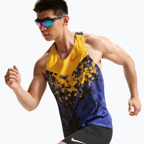 Men's running T-shirt Nike AeroSwift Dri-Fit ADV Singlet citron pulse/lapis/bright crimson