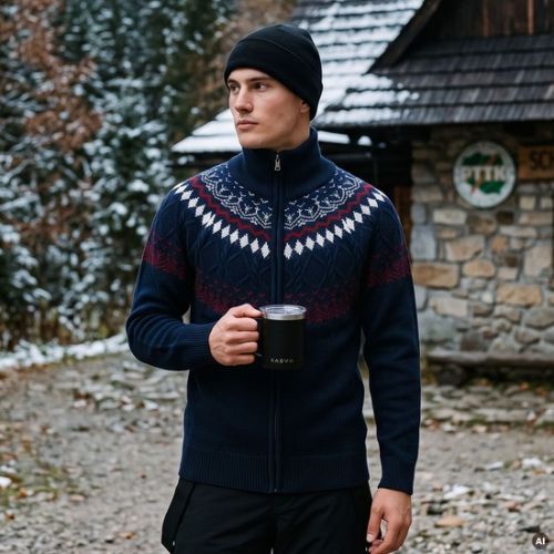 Men's sweater Woolcano SWT1093 Granatrowy/Kremowy