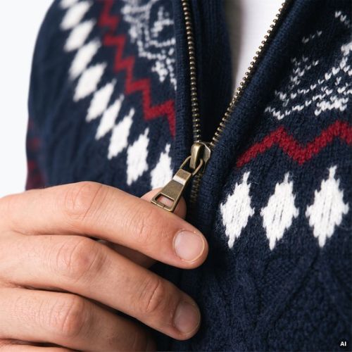 Men's sweater Woolcano SWT1093 Granatrowy/Kremowy