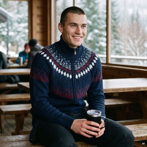 Men's sweater Woolcano SWT1093 Granatrowy/Kremowy