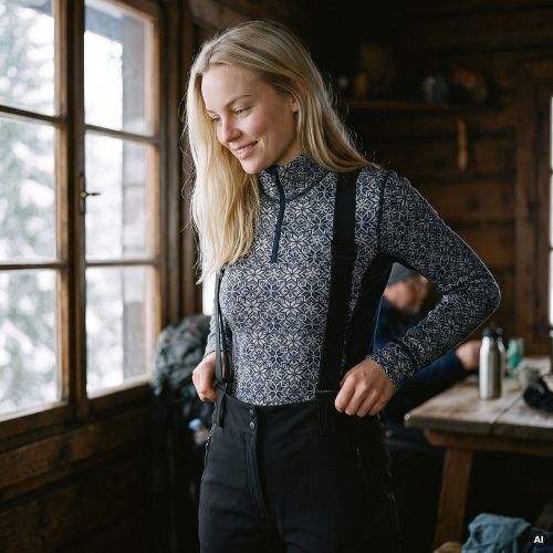 Women's thermal underwear set Woolcano SET1121 Granatowy