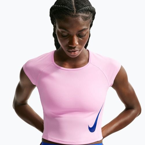 Women's running shirt Nike Tempo Swoosh Run Dri-Fit pink rise/pink rise/old royal
