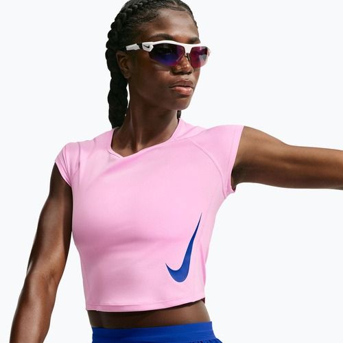 Women's running shirt Nike Tempo Swoosh Run Dri-Fit pink rise/pink rise/old royal