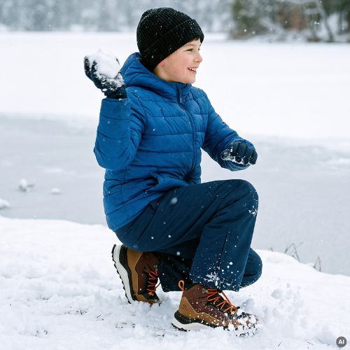 Children's snow boots KADVA RUBYE MID WP Brażowy/Czarny/Pomarańczowy
