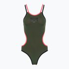 Women's one-piece swimsuit arena One Double Cross Back One Piece dark sage/black/fluo red