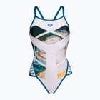 Women's one-piece swimsuit arena Planet Super Fly Back white multi/blue cosmo