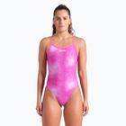 Women's one-piece swimsuit arena Tie-Dye Challenge Back Allover shocking pink multi/shocking pink