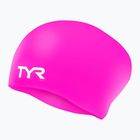 TYR Long Hair Wrinkle Free pink swimming cap