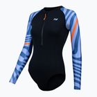 Women's one-piece swimsuit ZONE3 OWS Renew black/multi blue