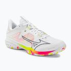 Men's badminton shoes Mizuno Wave Claw Neo 2 white / lunar rock / high vis pink