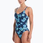 Women's one-piece swimsuit Nike Poppy Print V-Neck midnight navy