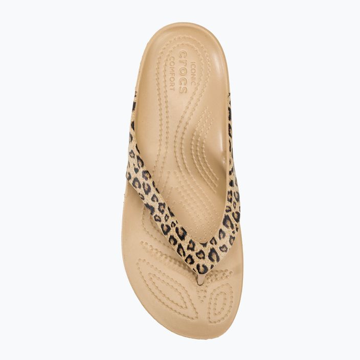 Women's Crocs Kadee II Leopard/gold flip flops 5