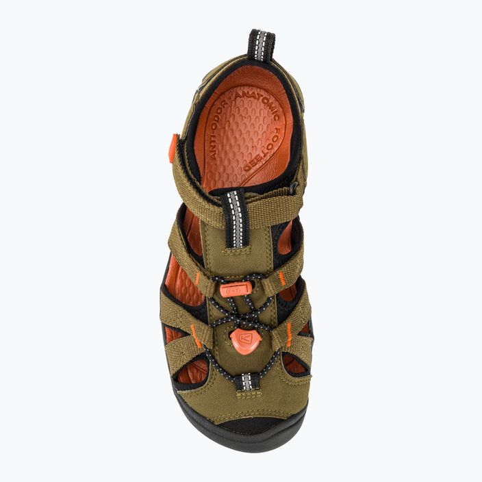 KEEN Seacamp II CNX dark olive/gold flame junior sandals 6