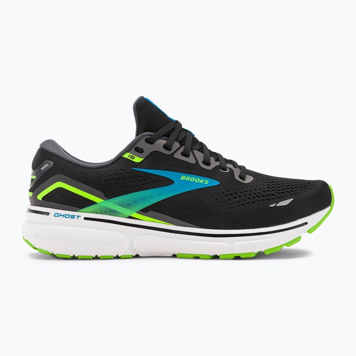 Brooks Ghost 15 men's running shoes black/hawaiian pcean/green 2
