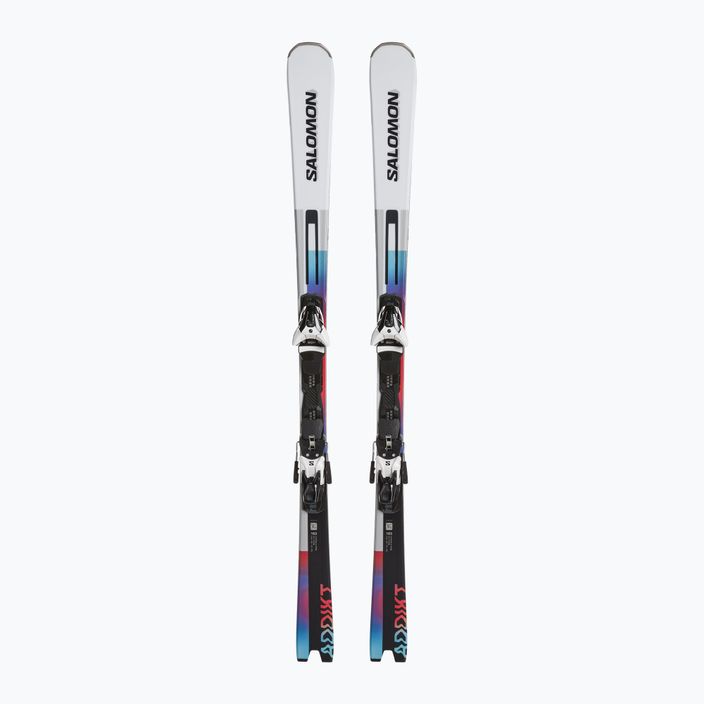 Salomon Addikt + Z12 GW downhill skis white/black/pastel neon blue