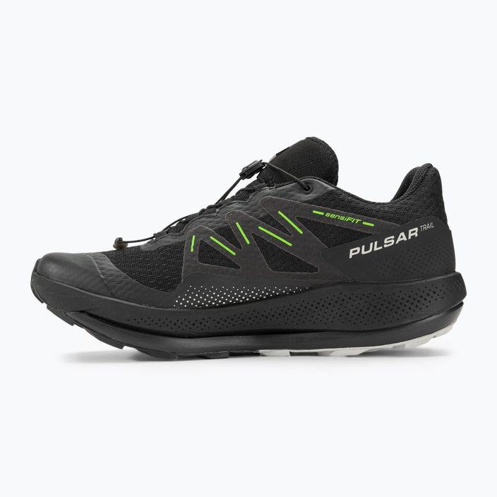 Men's Salomon Pulsar Trail running shoes black/black/green gecko 10