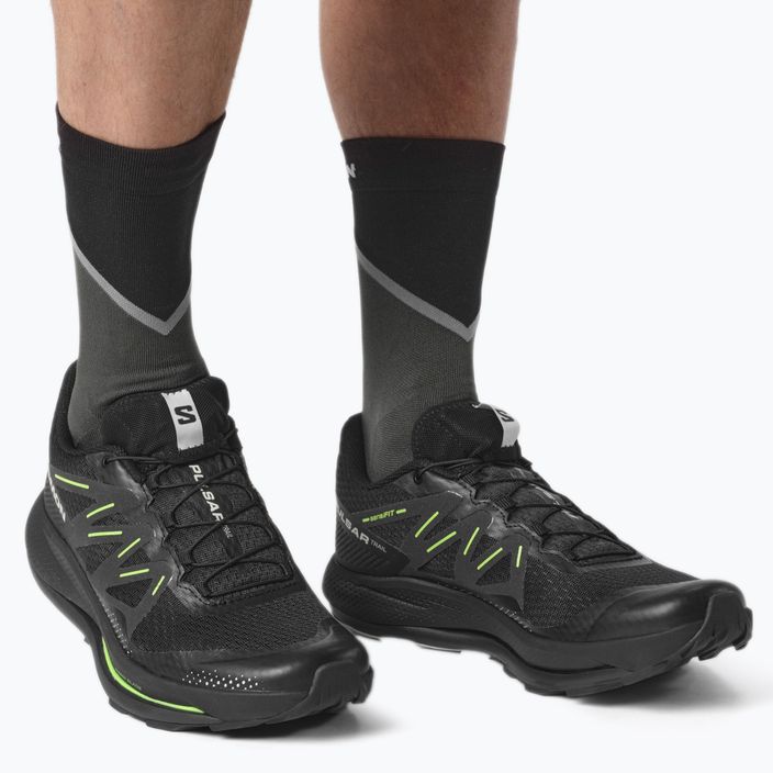 Men's Salomon Pulsar Trail running shoes black/black/green gecko 16