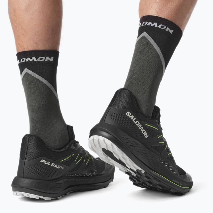 Men's Salomon Pulsar Trail running shoes black/black/green gecko 17