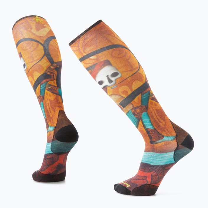 Men's Smartwool Ski Zero Cushion Memory Quilt Print OTC orange socks SW001917150 4