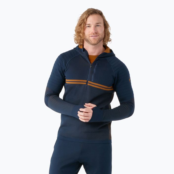 Men's Smartwool Intraknit Merino Tech deep navy-fox brown thermal sweatshirt