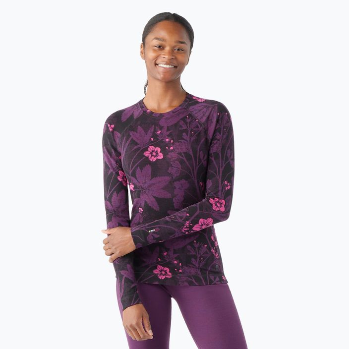 Women's Smartwool Merino 250 Baselayer Crew Boxed purple iris floral thermal longsleeve