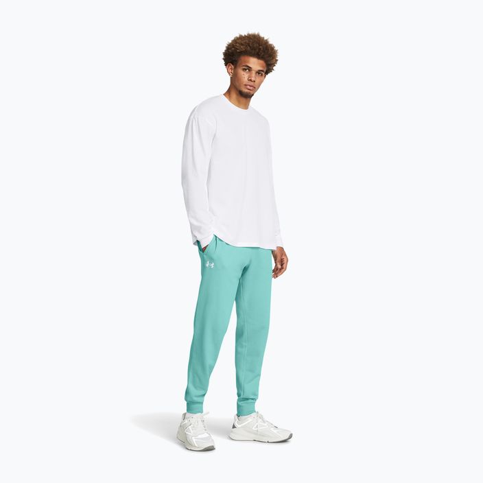 Under Armour men's Rival Fleece Joggers radial turquoise/white trousers 2