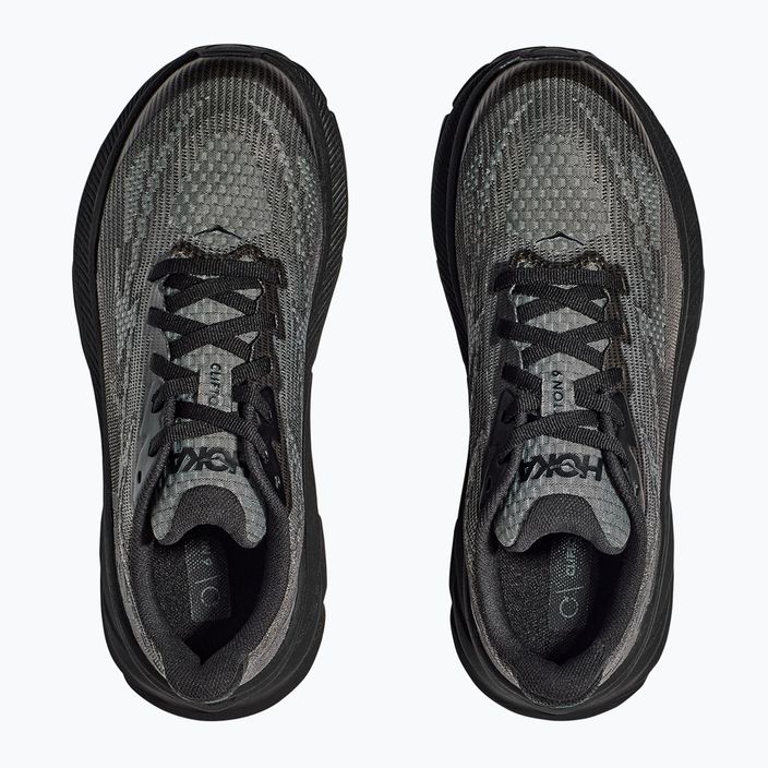 HOKA Clifton 9 black/carbon black children's running shoes 12