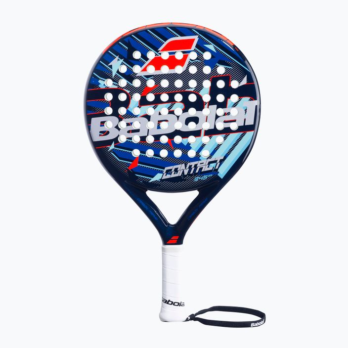 The racket is Babolat Contact blue/red 185911 7