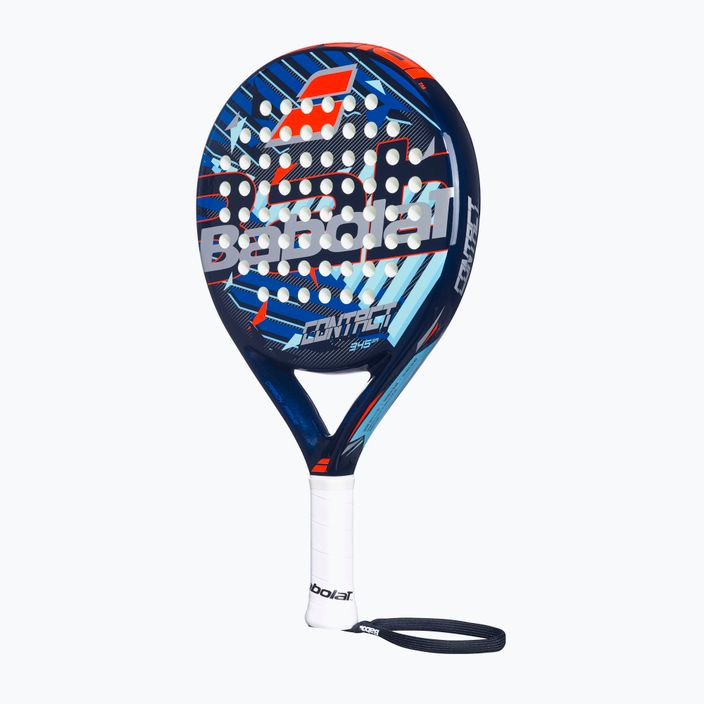 The racket is Babolat Contact blue/red 185911 8