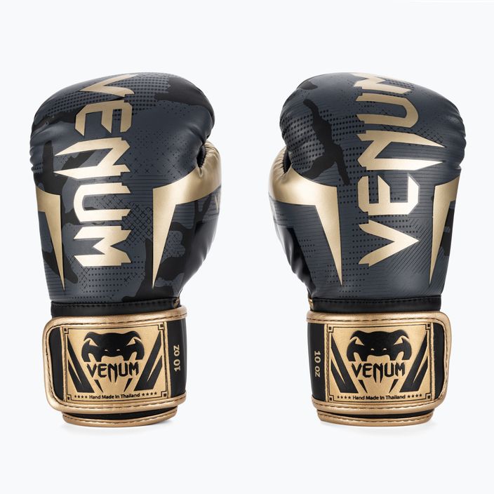 Venum Elite dark camo/gold boxing gloves