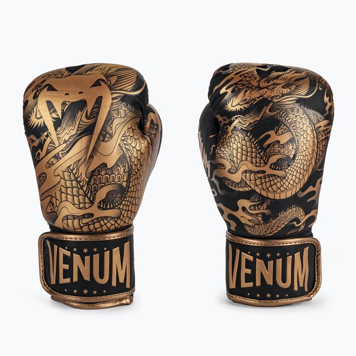 Venum Dragon's Flight black and gold boxing gloves 03169-137