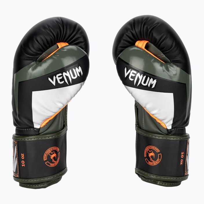 Venum Elite black/silver/kaki boxing gloves 3