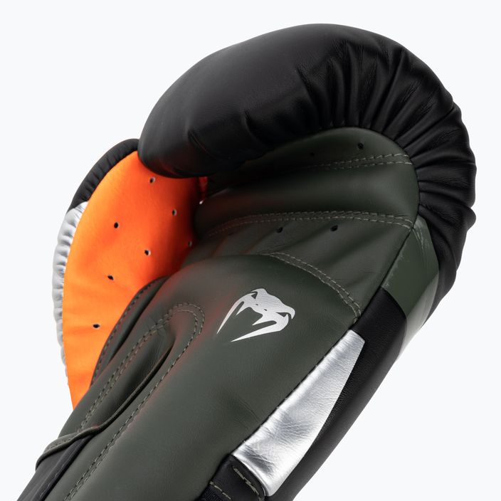 Venum Elite black/silver/kaki boxing gloves 4