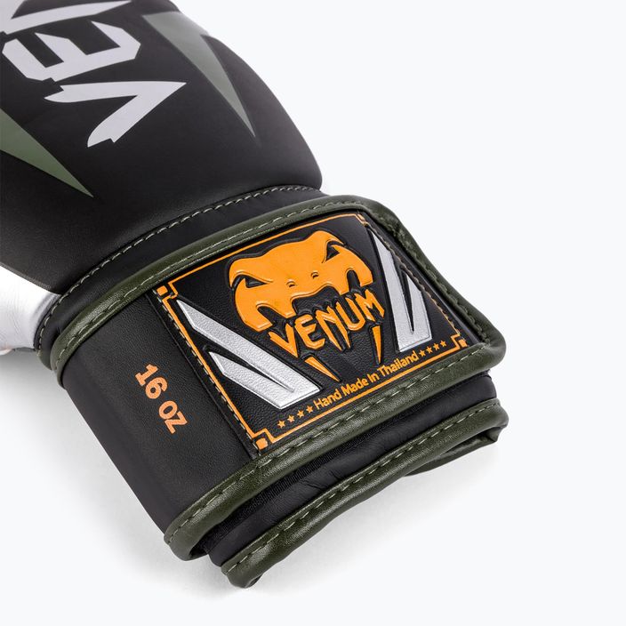 Venum Elite black/silver/kaki boxing gloves 7