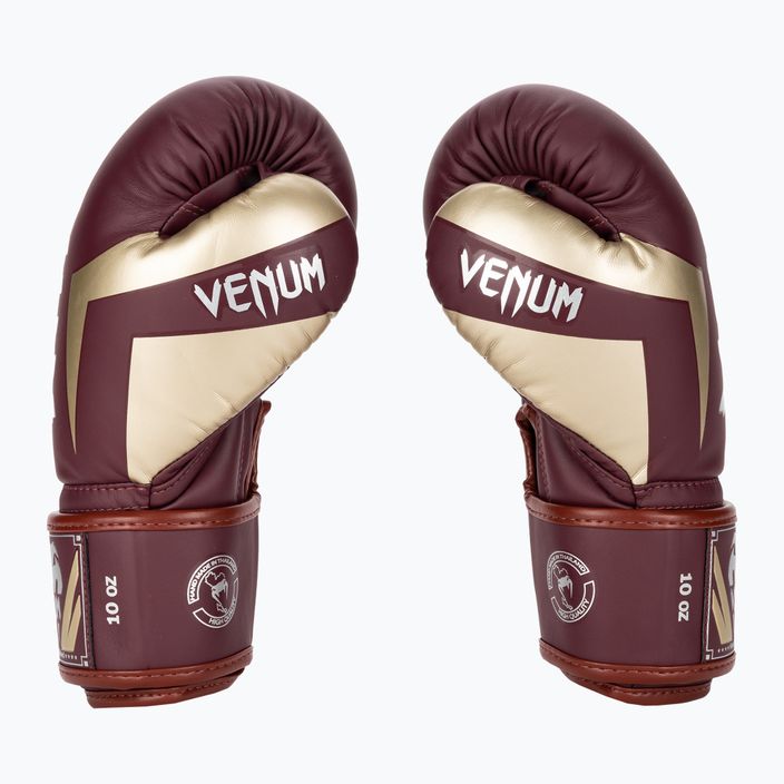 Venum Elite burgundy/gold boxing gloves 3