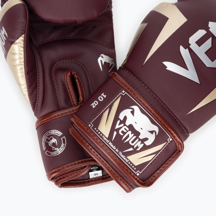 Venum Elite burgundy/gold boxing gloves 4