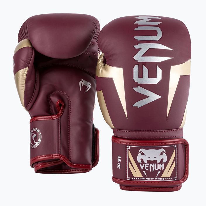 Venum Elite burgundy/gold boxing gloves 5