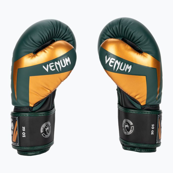 Venum Elite green/bronze/silver boxing gloves 3