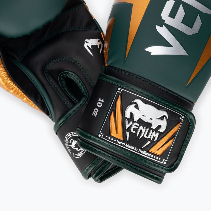 Venum Elite green/bronze/silver boxing gloves 4
