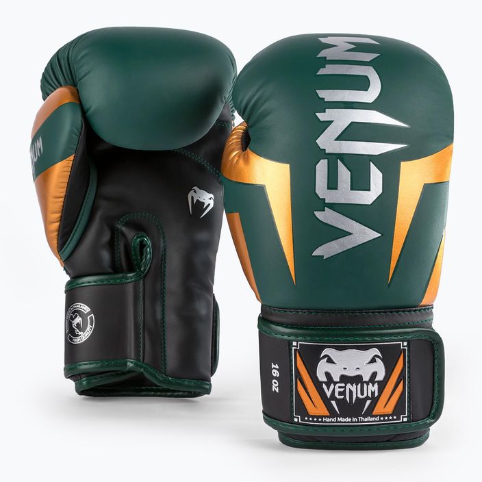 Venum Elite green/bronze/silver boxing gloves 5