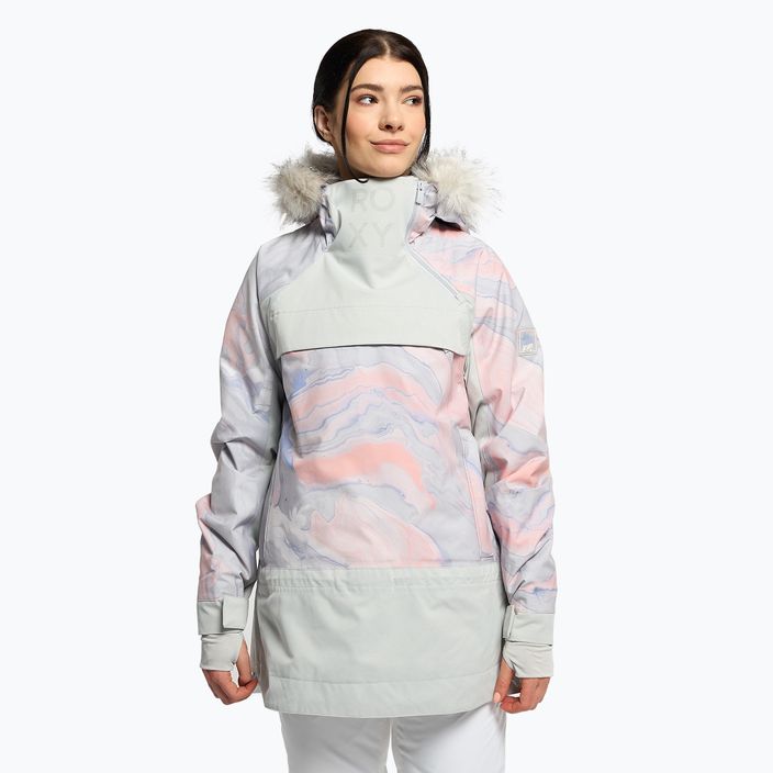 Women's snowboard jacket ROXY Chloe Kim Overhead 2021 gray violet marble