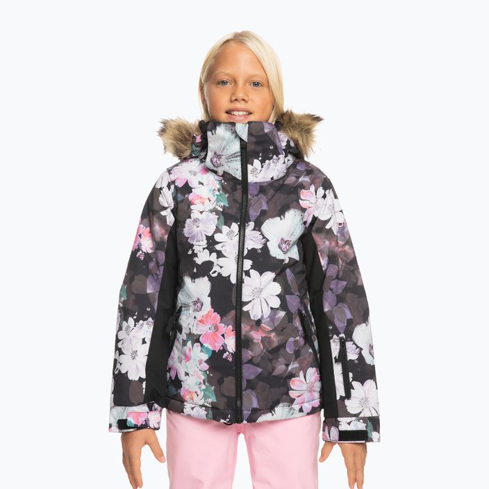 Children's snowboard jacket ROXY Jet Ski Girl true black blurry flower