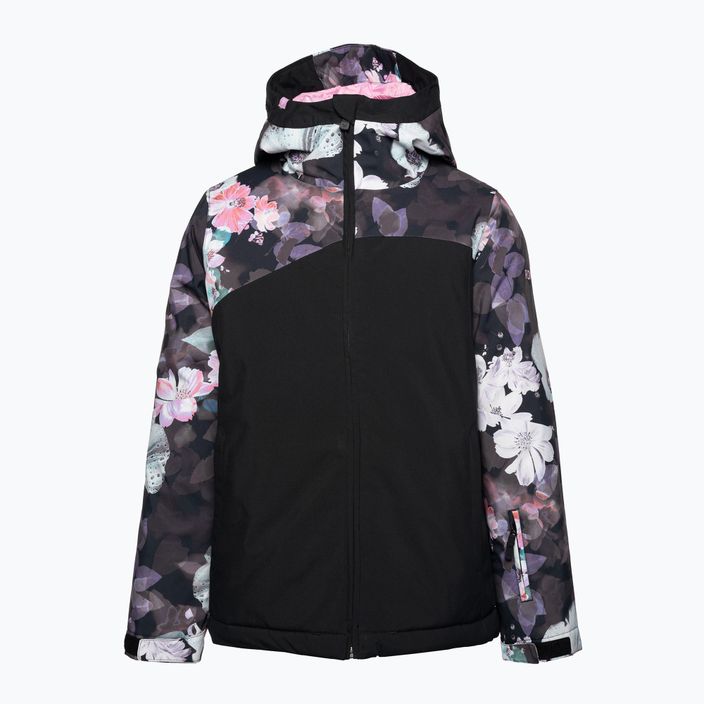 Children's snowboard jacket ROXY Greywood Girl true black blurry flower 4