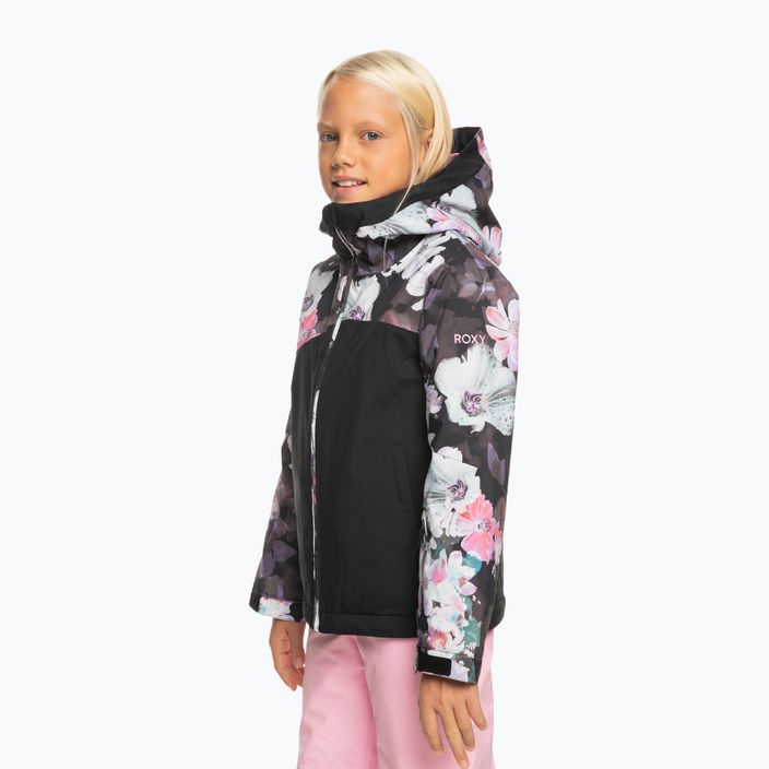 Children's snowboard jacket ROXY Greywood Girl true black blurry flower 2