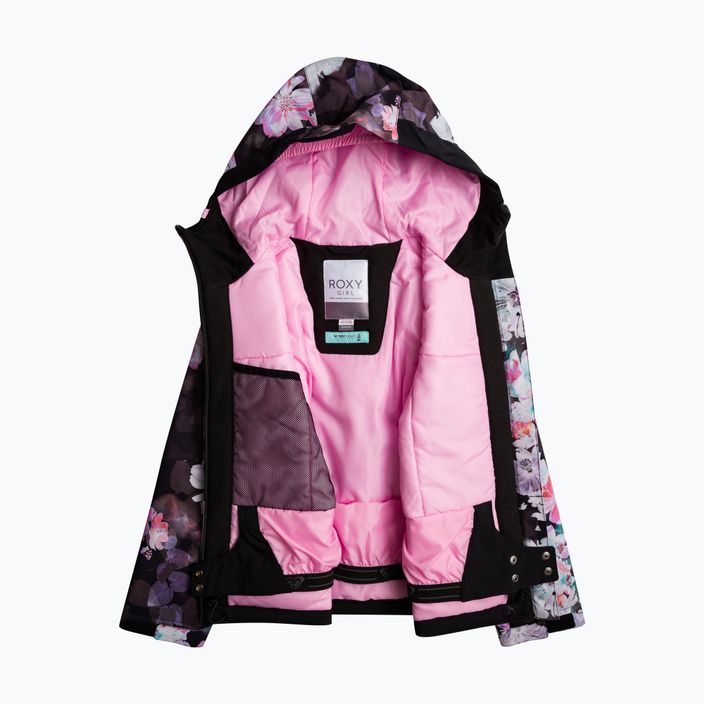 Children's snowboard jacket ROXY Greywood Girl true black blurry flower 9
