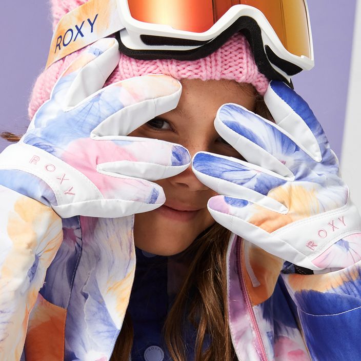 Children's snowboard gloves ROXY Jetty Girl bright white pansy rg 3