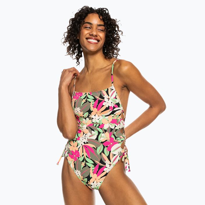 Women's one-piece swimsuit ROXY Printed Beach Classics Lace UP anthracite palm song s 2